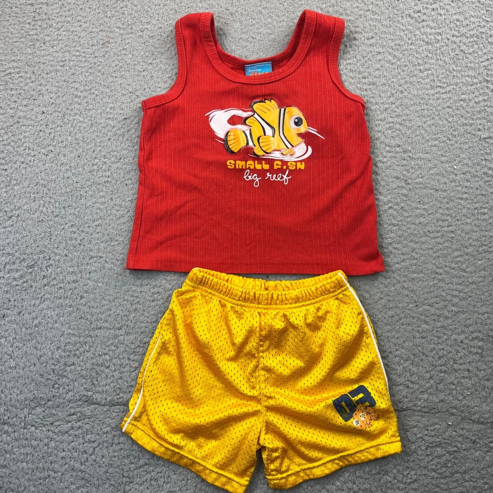 Disney Pixar Finding Nemo Shorts Set Kids 3T Red Yellow Tank Top 2pc Set Vintage